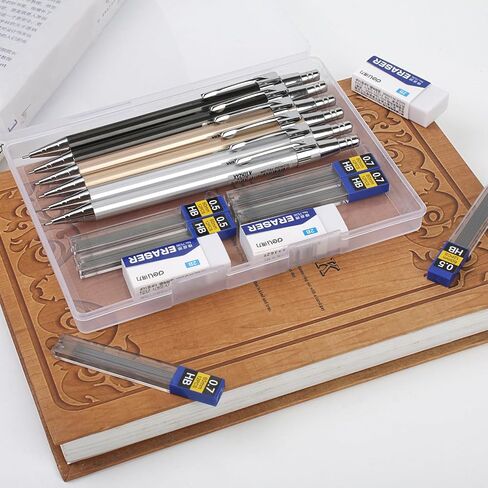 ITAWIXS 6Pcs Metal Mechanical Pencil Set, Aesthetic Mechanical Pencils 0.5 & 0.7 mm with 6 Tubes HB Lead Refills, 3Pcs Erasers, Aesthetic School Supplies for Writing, Drawing, Sketching in Kuwait