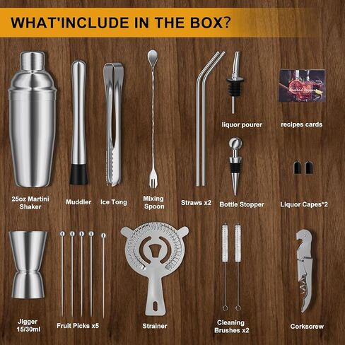 Vabaso Bartender Kit, Cocktail Shaker Set for Mixed Drink Home Bar, 25oz Professional 18/8 Stainless Steel Bar Tool Set with Cocktail Recipes Booklet, Father's Day in Kuwait