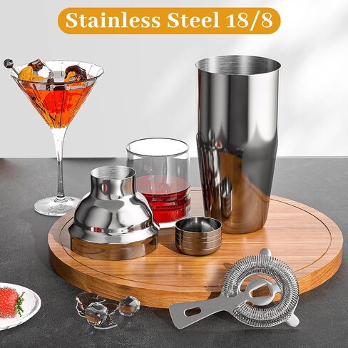 Vabaso Bartender Kit, Cocktail Shaker Set for Mixed Drink Home Bar, 25oz Professional 18/8 Stainless Steel Bar Tool Set with Cocktail Recipes Booklet, Father's Day in Kuwait