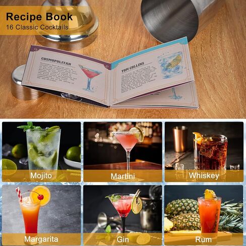 Vabaso Bartender Kit, Cocktail Shaker Set for Mixed Drink Home Bar, 25oz Professional 18/8 Stainless Steel Bar Tool Set with Cocktail Recipes Booklet, Father's Day in Kuwait