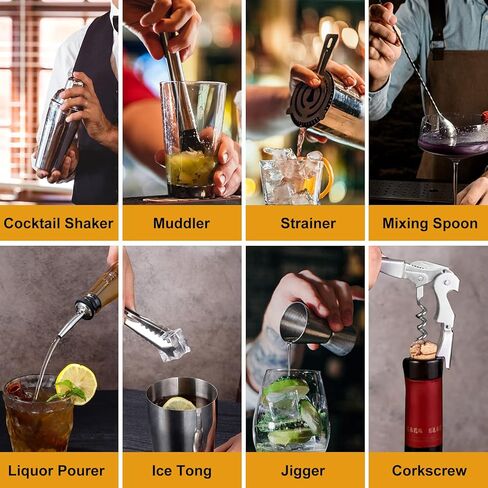 Vabaso Bartender Kit, Cocktail Shaker Set for Mixed Drink Home Bar, 25oz Professional 18/8 Stainless Steel Bar Tool Set with Cocktail Recipes Booklet, Father's Day in Kuwait
