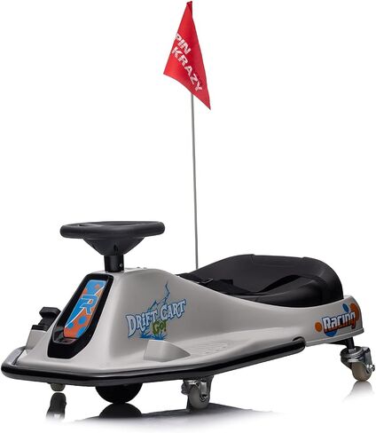 Kids Ride on Drift Car, 24V Kids Electric Car with 360°Rotatable Universal Wheels, Off-Road Ride on Toy with Acceleration Pedal, Music, Bluetooth, LED Lights, Flag, Grey in Saudi Arabia