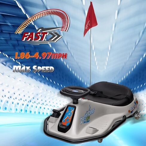 Kids Ride on Drift Car, 24V Kids Electric Car with 360°Rotatable Universal Wheels, Off-Road Ride on Toy with Acceleration Pedal, Music, Bluetooth, LED Lights, Flag, Grey in Saudi Arabia