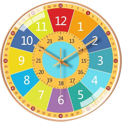 YHan 12 Inch Silent Movement Kids Wall Clock Battery Operated, Non Ticking Children Round Wall Clock, Space Travel Style Decor Children Clock for Home School Boys Bedroom Living Room (Blue) in Saudi Arabia