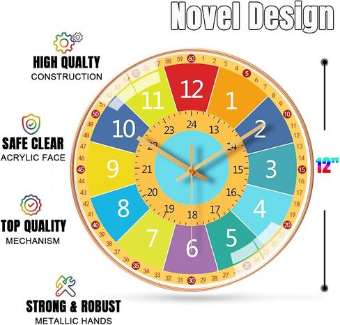 YHan 12 Inch Silent Movement Kids Wall Clock Battery Operated, Non Ticking Children Round Wall Clock, Space Travel Style Decor Children Clock for Home School Boys Bedroom Living Room (Blue) in Saudi Arabia