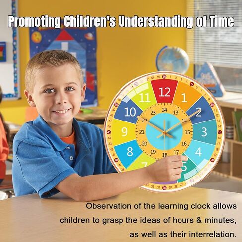 YHan 12 Inch Silent Movement Kids Wall Clock Battery Operated, Non Ticking Children Round Wall Clock, Space Travel Style Decor Children Clock for Home School Boys Bedroom Living Room (Blue) in Saudi Arabia