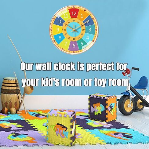 YHan 12 Inch Silent Movement Kids Wall Clock Battery Operated, Non Ticking Children Round Wall Clock, Space Travel Style Decor Children Clock for Home School Boys Bedroom Living Room (Blue) in Saudi Arabia