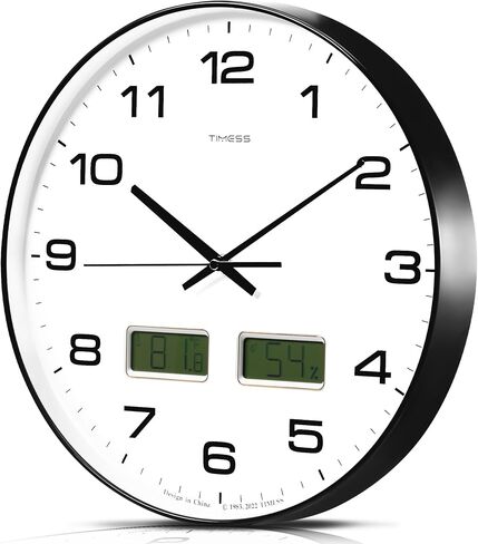 Wall Clock, 14" Large Dial Non-Ticking Silent Battery Operated Analog with LCD Display for Perpetual Calendar and F° Temperature, Ideal Modern Home, Bedroom, Kitchen, Office Decor (Blue) in Saudi Arabia