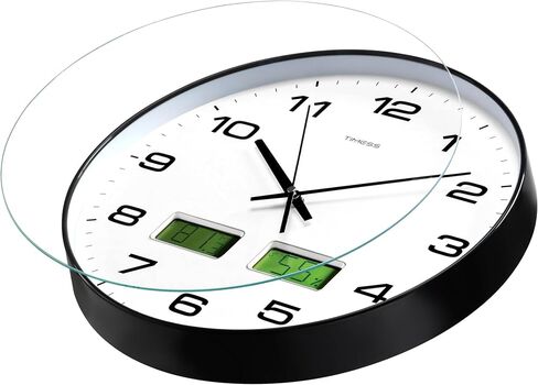 Wall Clock, 14" Large Dial Non-Ticking Silent Battery Operated Analog with LCD Display for Perpetual Calendar and F° Temperature, Ideal Modern Home, Bedroom, Kitchen, Office Decor (Blue) in Saudi Arabia