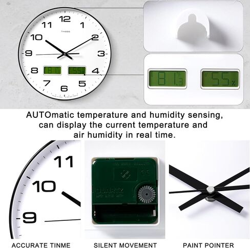 Wall Clock, 14" Large Dial Non-Ticking Silent Battery Operated Analog with LCD Display for Perpetual Calendar and F° Temperature, Ideal Modern Home, Bedroom, Kitchen, Office Decor (Blue) in Saudi Arabia