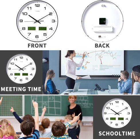 Wall Clock, 14" Large Dial Non-Ticking Silent Battery Operated Analog with LCD Display for Perpetual Calendar and F° Temperature, Ideal Modern Home, Bedroom, Kitchen, Office Decor (Blue) in Saudi Arabia
