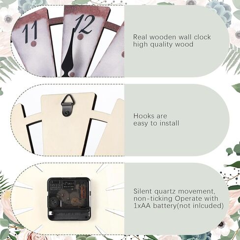 Nosiny 12 بوصة طاحونة هوائية المتعثرة ساعة حائط خشبية ريترو ريفي ديكور ساعة صامتة غير موقوتة تعمل بالبطارية ساعة مزرعة ريفي جدار ديكور للمطبخ غرفة المعيشة المنزل غرفة نوم مكتب in Kuwait