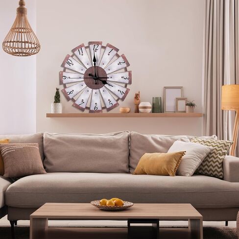 Nosiny 12 بوصة طاحونة هوائية المتعثرة ساعة حائط خشبية ريترو ريفي ديكور ساعة صامتة غير موقوتة تعمل بالبطارية ساعة مزرعة ريفي جدار ديكور للمطبخ غرفة المعيشة المنزل غرفة نوم مكتب in Kuwait