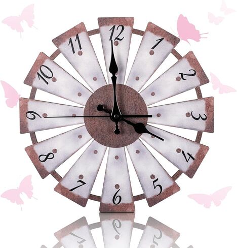 Nosiny 12 بوصة طاحونة هوائية المتعثرة ساعة حائط خشبية ريترو ريفي ديكور ساعة صامتة غير موقوتة تعمل بالبطارية ساعة مزرعة ريفي جدار ديكور للمطبخ غرفة المعيشة المنزل غرفة نوم مكتب in Kuwait