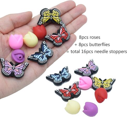 16 قطعة سدادات إبرة الحياكة لطيف زهرة الورد والفراشة إبرة نقطة حماة غرزة السدادات لوازم الحياكة اكسسوارات in Kuwait