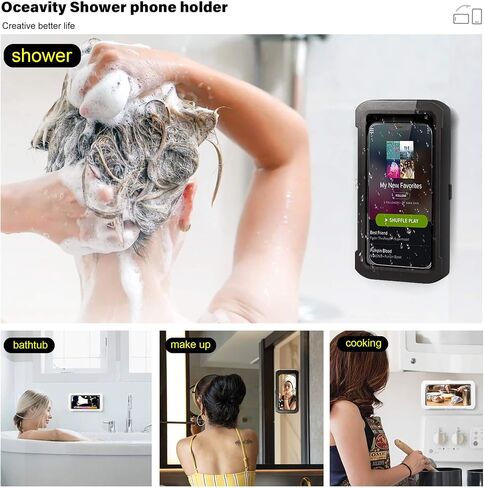 Upgraded Shower Phone Holder Waterproof 360° Rotation, Mirror/Wall Mount Phone Holder for Shower Bathroom Bathtub Kitchen, Universal Shower Accessories (Obsidian Black) in Kuwait