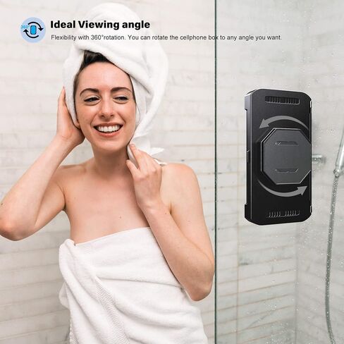 Upgraded Shower Phone Holder Waterproof 360° Rotation, Mirror/Wall Mount Phone Holder for Shower Bathroom Bathtub Kitchen, Universal Shower Accessories (Obsidian Black) in Kuwait