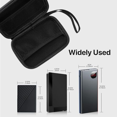 حقيبة حمل القرص الصلب: حقيبة سفر مقاومة للصدمات لمحرك الأقراص الصلبة الخارجي - حقيبة حمل عالمية محمولة لبنك الطاقة والهاتف الخلوي والكابل والسلك ومنظم الملحقات الإلكترونية وسحاب تخزين - أسود in Kuwait