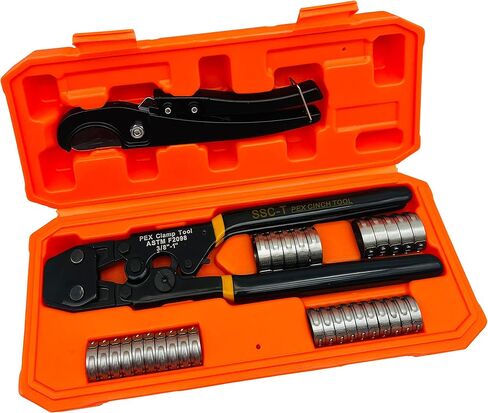 PEX Pipe Clamp Cinch Tool Crimping Tool Crimper for Stainless Steel Clamps from 3/8-inch to 1-inch with 1/2-inch 10PCS and 3/4-inch 10PCS SS PEX Clamps in Saudi Arabia