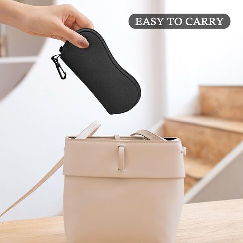 نظارات شمسية من BlingKingdom، حافظة ناعمة محمولة للسفر، حافظة نظارة خفيفة للغاية بسحاب من النيوبرين مع مشبك حزام (أسود) in Kuwait