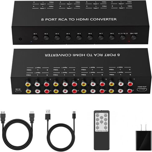 محول Dacimora 8 منافذ RCA إلى HDMI، محول AV إلى HDMI، محول مركب إلى HDMI يدعم 1080P@60 هرتز متوافق مع Xbox/Sega/PS1/PS2/N64/VHS in Kuwait