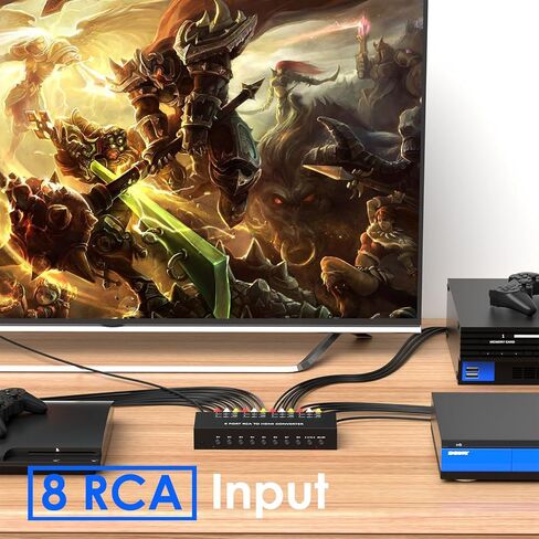محول Dacimora 8 منافذ RCA إلى HDMI، محول AV إلى HDMI، محول مركب إلى HDMI يدعم 1080P@60 هرتز متوافق مع Xbox/Sega/PS1/PS2/N64/VHS in Kuwait