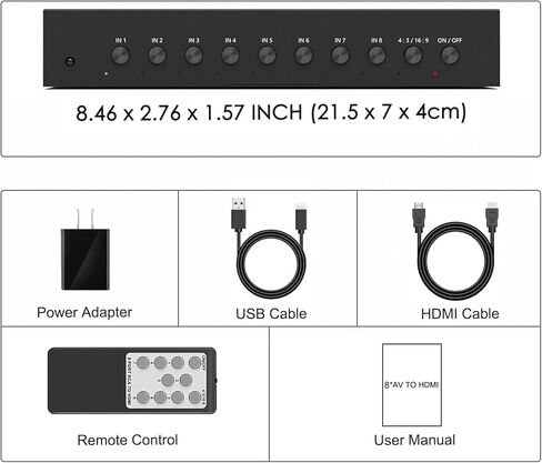 محول Dacimora 8 منافذ RCA إلى HDMI، محول AV إلى HDMI، محول مركب إلى HDMI يدعم 1080P@60 هرتز متوافق مع Xbox/Sega/PS1/PS2/N64/VHS in Kuwait