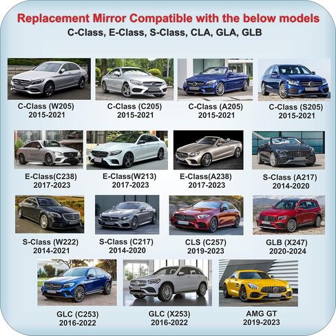 زجاج مرآة جانبية للركاب من EAP متوافق مع سيارة Mercedes C CLS E S GLB GLC AMG GT، مُسخن مع نظام الكشف عن النقاط العمياء، A0998100416، A0998100616، A0998101016، A0998101416 in Saudi Arabia