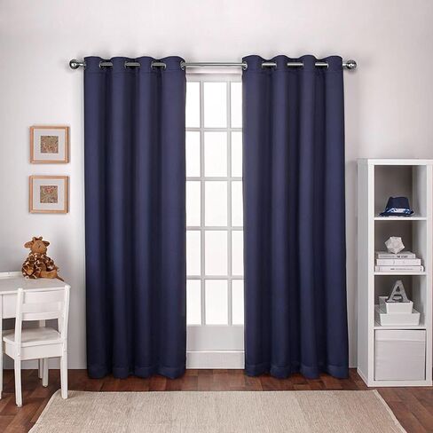Exclusive Home Curtains Textured Woven Blackout Window Curtain Panel Pair with Grommet Top, 52x108, Navy Blue, 2 Piece in Saudi Arabia
