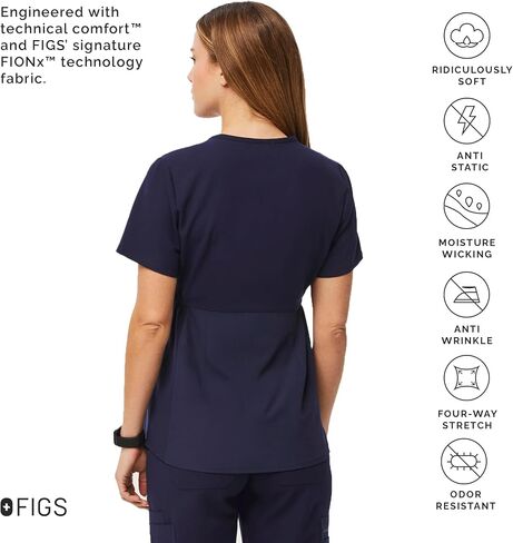 FIGS Octavia Maternity Scrub Top for Women — V-Neck, One Pocket, Curved High-Low Hem, 4-Way Stretch Women's Scrub Top in Saudi Arabia