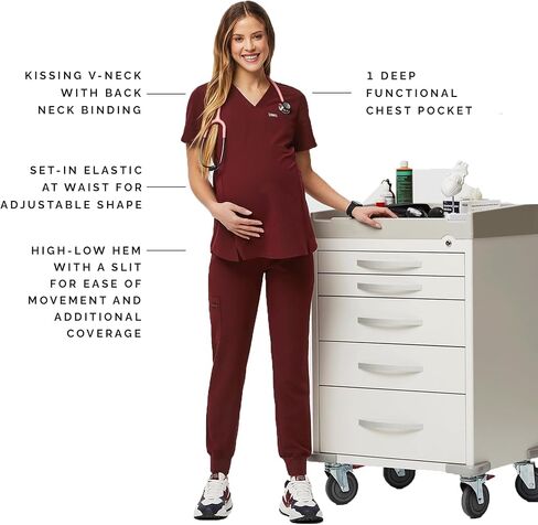 FIGS Octavia Maternity Scrub Top for Women — V-Neck, One Pocket, Curved High-Low Hem, 4-Way Stretch Women's Scrub Top in Kuwait