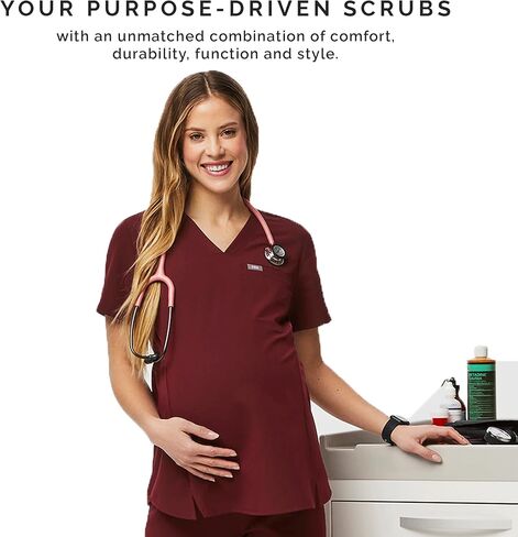 FIGS Octavia Maternity Scrub Top for Women — V-Neck, One Pocket, Curved High-Low Hem, 4-Way Stretch Women's Scrub Top in Kuwait