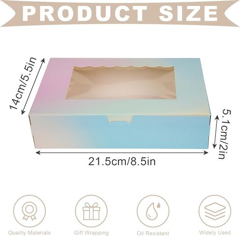 20 قطعة من AOKUOX 20 قطعة مقاس 8 × 5.5 × 2 بوصة صناديق مخبوزات متدرجة الألوان مع صناديق حلوى للنافذة وصناديق الحلوى للفطيرة والمعجنات والمعكرون والدونات والكعك والشوكولاتة والحلوى وتقديم الهدايا in Kuwait