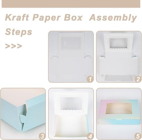 20 قطعة من AOKUOX 20 قطعة مقاس 8 × 5.5 × 2 بوصة صناديق مخبوزات متدرجة الألوان مع صناديق حلوى للنافذة وصناديق الحلوى للفطيرة والمعجنات والمعكرون والدونات والكعك والشوكولاتة والحلوى وتقديم الهدايا in Kuwait