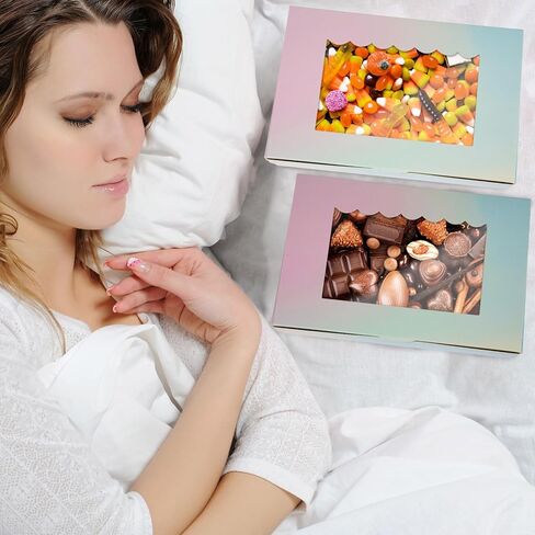 20 قطعة من AOKUOX 20 قطعة مقاس 8 × 5.5 × 2 بوصة صناديق مخبوزات متدرجة الألوان مع صناديق حلوى للنافذة وصناديق الحلوى للفطيرة والمعجنات والمعكرون والدونات والكعك والشوكولاتة والحلوى وتقديم الهدايا in Kuwait