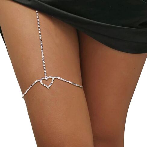 Simple Crystal Bead Leg Chain Jewelry Bikini Festival Halloween Heart Rhinestone Thigh Body Chain Summer Elastic Black Thigh Chain Jewelry for Women Girls in Saudi Arabia