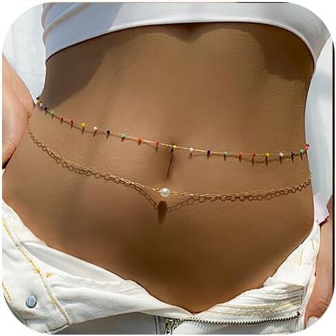 زيهوب سلسلة خصر ذات طبقات ذهبية وسلسلة بطن ولؤلؤ للجسم للنساء والفتيات in Kuwait