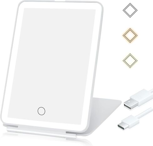 Makeup Travel Mirror, Rechargeable Light up Mirror with1000mAh Batteries, 3 Color Lighting Modes USB Portable Desktop Mirror with Dimmable Touch Screen & 72 LED Lights in Saudi Arabia
