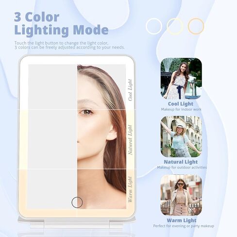Makeup Travel Mirror, Rechargeable Light up Mirror with1000mAh Batteries, 3 Color Lighting Modes USB Portable Desktop Mirror with Dimmable Touch Screen & 72 LED Lights in Saudi Arabia