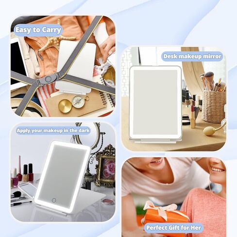 Makeup Travel Mirror, Rechargeable Light up Mirror with1000mAh Batteries, 3 Color Lighting Modes USB Portable Desktop Mirror with Dimmable Touch Screen & 72 LED Lights in Saudi Arabia