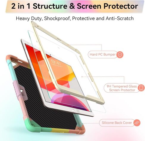 حافظة لجهاز iPad 9th 8th 7th Generation مقاس 10.2 بوصة مع واقي شاشة، ومسند فراشة، وحزام كتف، وحامل قلم رصاص، وغطاء متين لطيف للأطفال البنات لجهاز iPad 2021 2020 2019 أرجواني in Kuwait