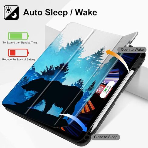 حافظة Tuiklol لجهاز iPad Air الجيل السادس 11 بوصة 2024 / iPad Air 10.9 بوصة الجيل الخامس 4th 2022 إصدار 2020 مع حامل قلم رصاص، غطاء تابلت بحامل ثلاثي الطي واقٍ نحيف للنوم/الاستيقاظ، دب in Kuwait