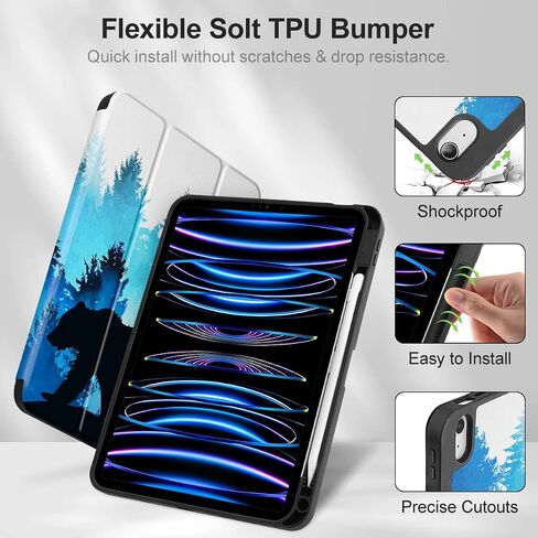 حافظة Tuiklol لجهاز iPad Air الجيل السادس 11 بوصة 2024 / iPad Air 10.9 بوصة الجيل الخامس 4th 2022 إصدار 2020 مع حامل قلم رصاص، غطاء تابلت بحامل ثلاثي الطي واقٍ نحيف للنوم/الاستيقاظ، دب in Kuwait