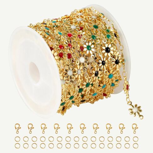 YOUBEIYEE 13 Feet Gold Plated Brass Chain for Jewelry Making, Colorful Enamel Daisy Chain Flower Necklace Bracelet DIY Jewelry Supplies Findings in Saudi Arabia