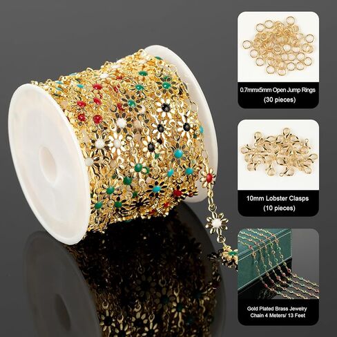 YOUBEIYEE 13 Feet Gold Plated Brass Chain for Jewelry Making, Colorful Enamel Daisy Chain Flower Necklace Bracelet DIY Jewelry Supplies Findings in Saudi Arabia