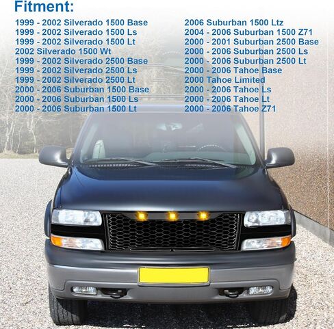 Genful مصبغة متوافقة مع 1999-2002 1999 2000 2001 2002 تشيفي سيلفرادو 1500 2500/2000-2006 2000 2001 2002 2003 2004 2005 2006 تاهو سوبربان شيفروليه لامعة شبكة سوداء شواء LED ضوء in Kuwait