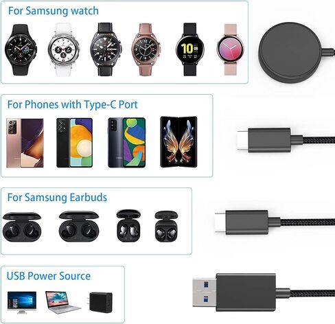 2 Pack 2 in 1 Galaxy Watch 6 Charger with USB C Charging Cable Compatible with Samsung Galaxy Watch 6/5/5 Pro/4 Classic/3/Active 2/Active & Galaxy S22/S21/S20/S10/Note 20/10/9/8/Buds, 4.2FT Dock Cord in Saudi Arabia