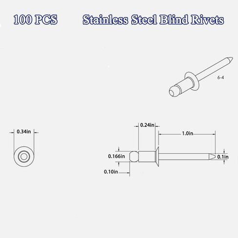 100 PCS Stainless Steel Blind Rivets (#6-4) 3/16" Diameter x 1/4" Grip-corrosion resistance High-Quality in Saudi Arabia