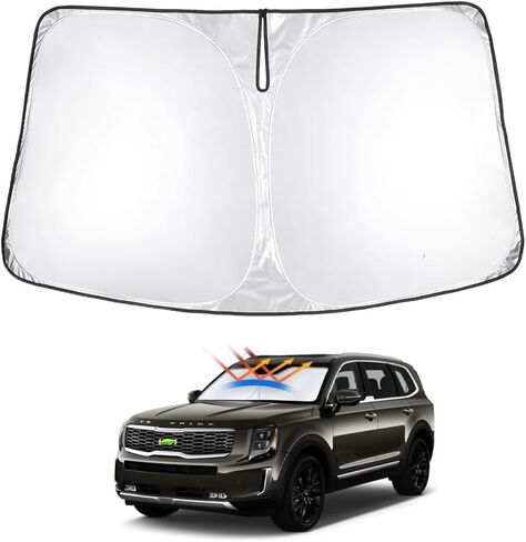 T TGBROS Windshield Sun Shade Custom Fit for 2020-2023 2024 Kia Telluride Accessories Foldable Sun Shield Reflective Polyester Sun Visor Cover Block Heat and Sun Protection in Saudi Arabia
