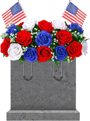 Artificial Cemetery Flowers Outdoor Grave Saddle Headstone Decorations Daisy Rose Grave Saddle Decoration for Memorial Day Flowers (Classic) in Saudi Arabia